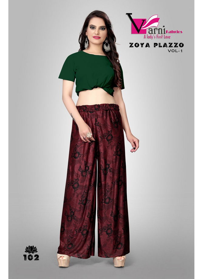 VARNI ZOYA PLAZZO VOL-1 LATEST COLLECTION OF IMPORTED LYCRA WITH SMOKE PRINT PLAZZO 